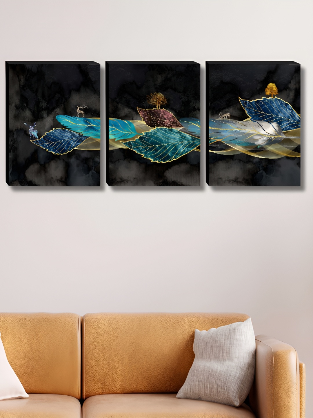 

Myntra Elegant Homes Black & Blue 3 Pcs Leaf Floral & Botanical Synthetic Wood Wall Art