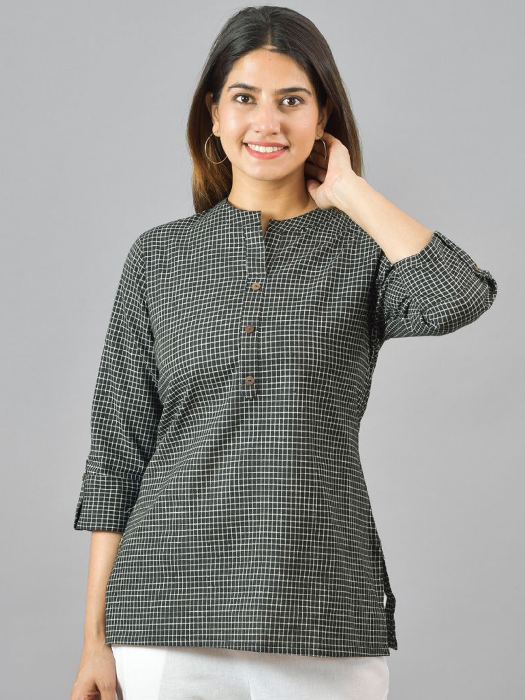 

ATARAH Checked Pure Cotton Kurti, Black