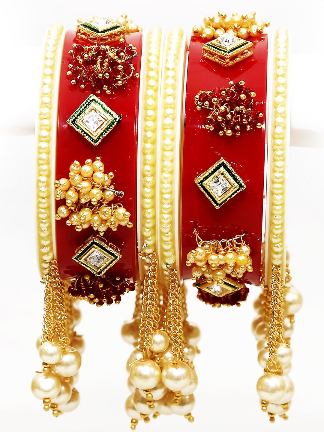 

Zindura Set Of 2 Gold-Plated Stone-Studded & Beaded Bangles