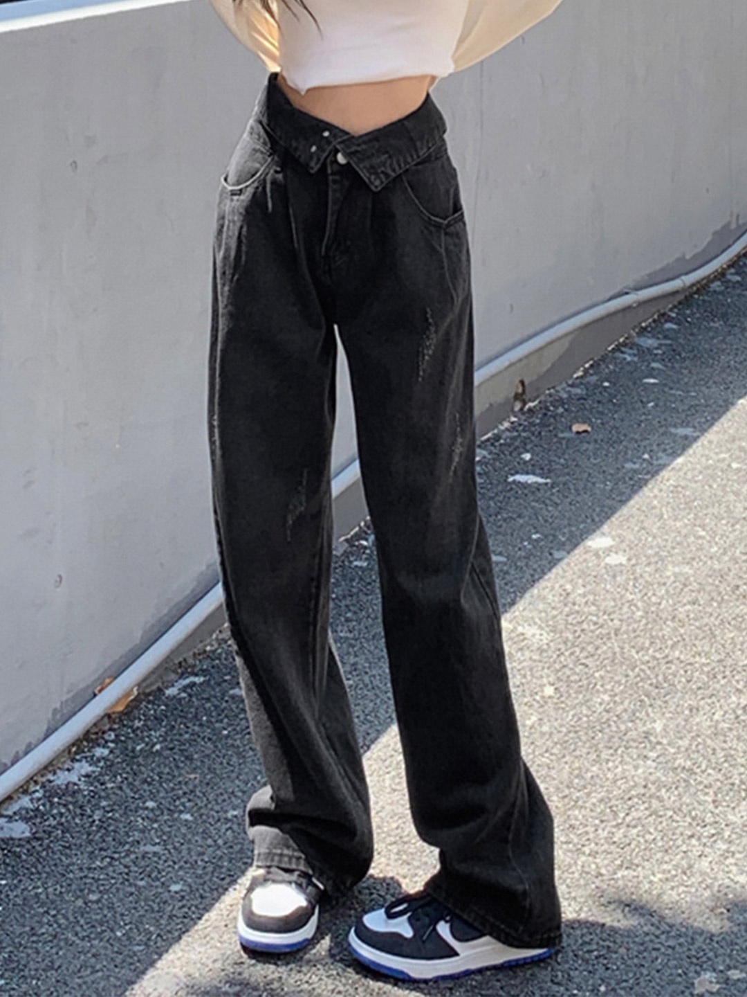 

StyleCast Women Straight Fit High-Rise Low Distress Jeans, Black