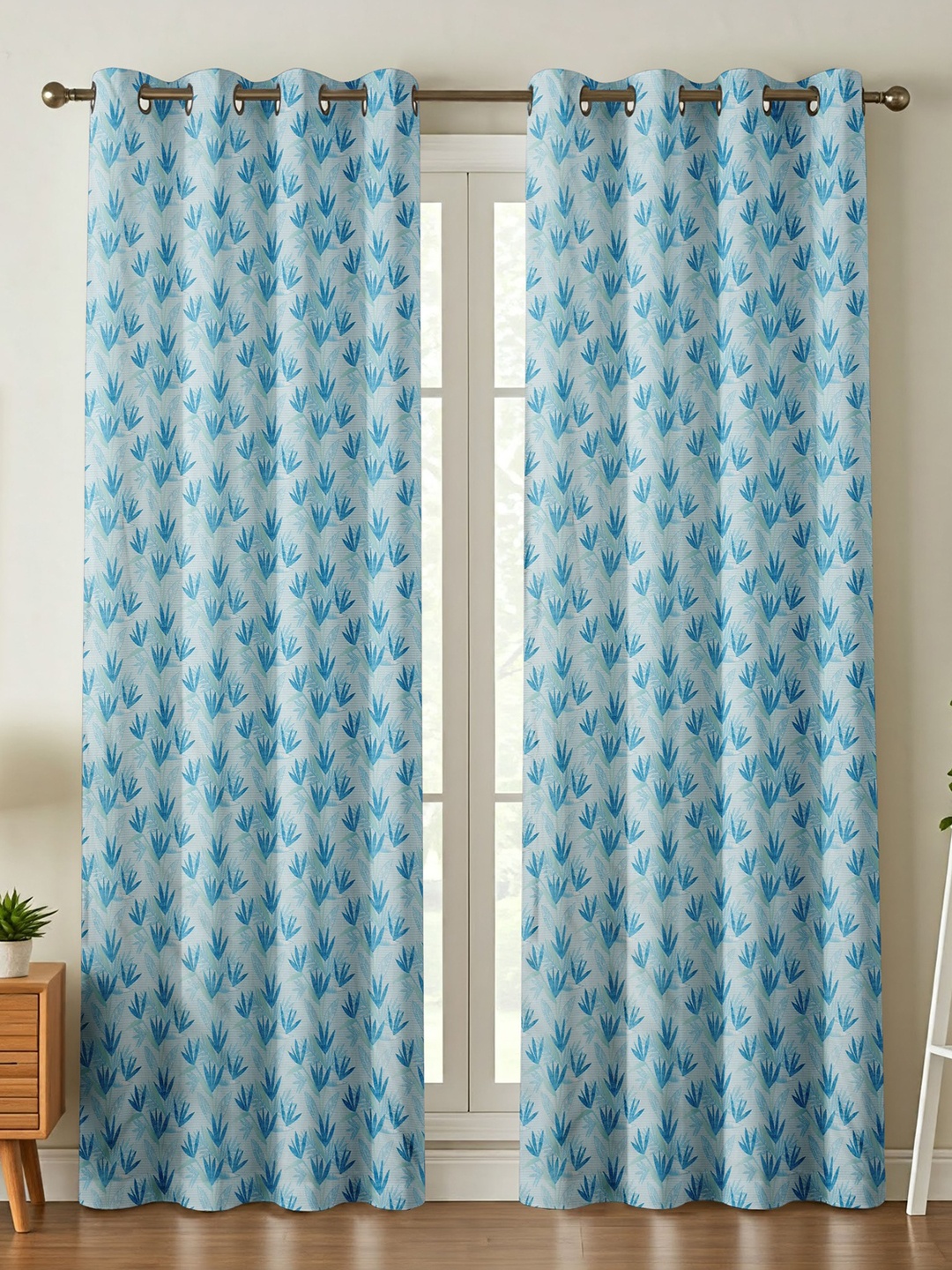 

Galaxy Home Decor Blue Set of 2 Floral Long Door Curtain