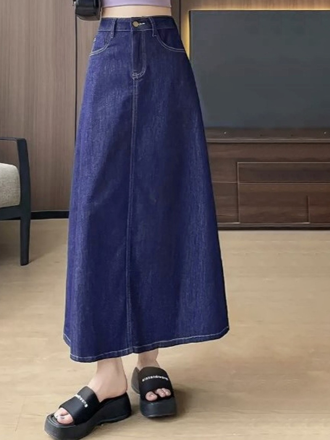 

Tripursundari Fashion Women Denim A-Line Skirt, Navy blue