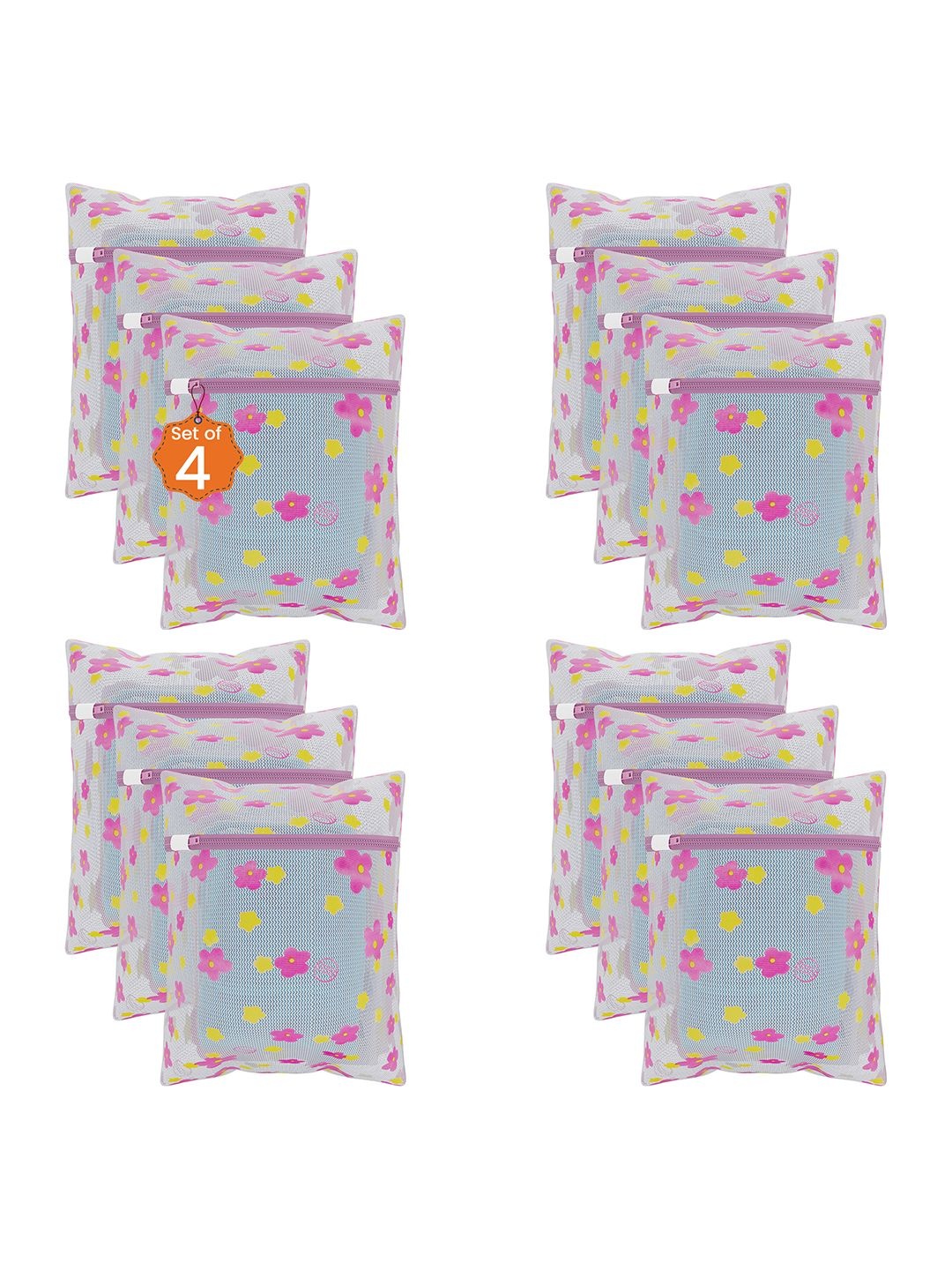 

Kuber Industries Pink 12 Pieces Sunflower Designed Reusable Laundry Bags With Zipper