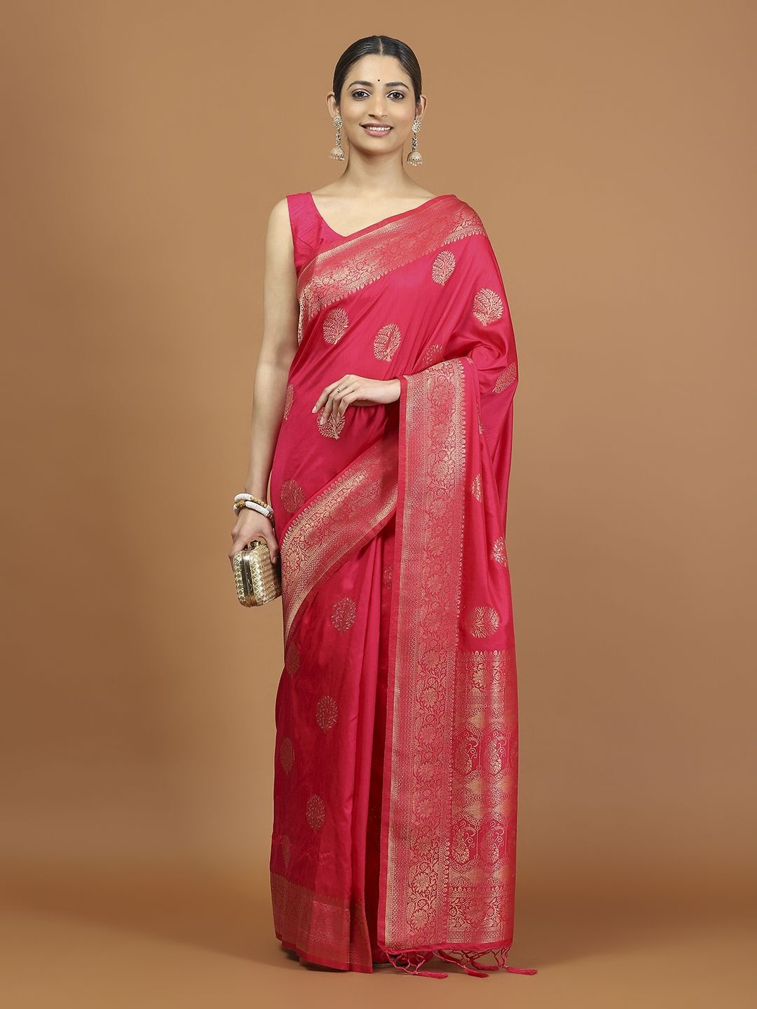 

Meena Bazaar Woven Design Zari Saree, Magenta