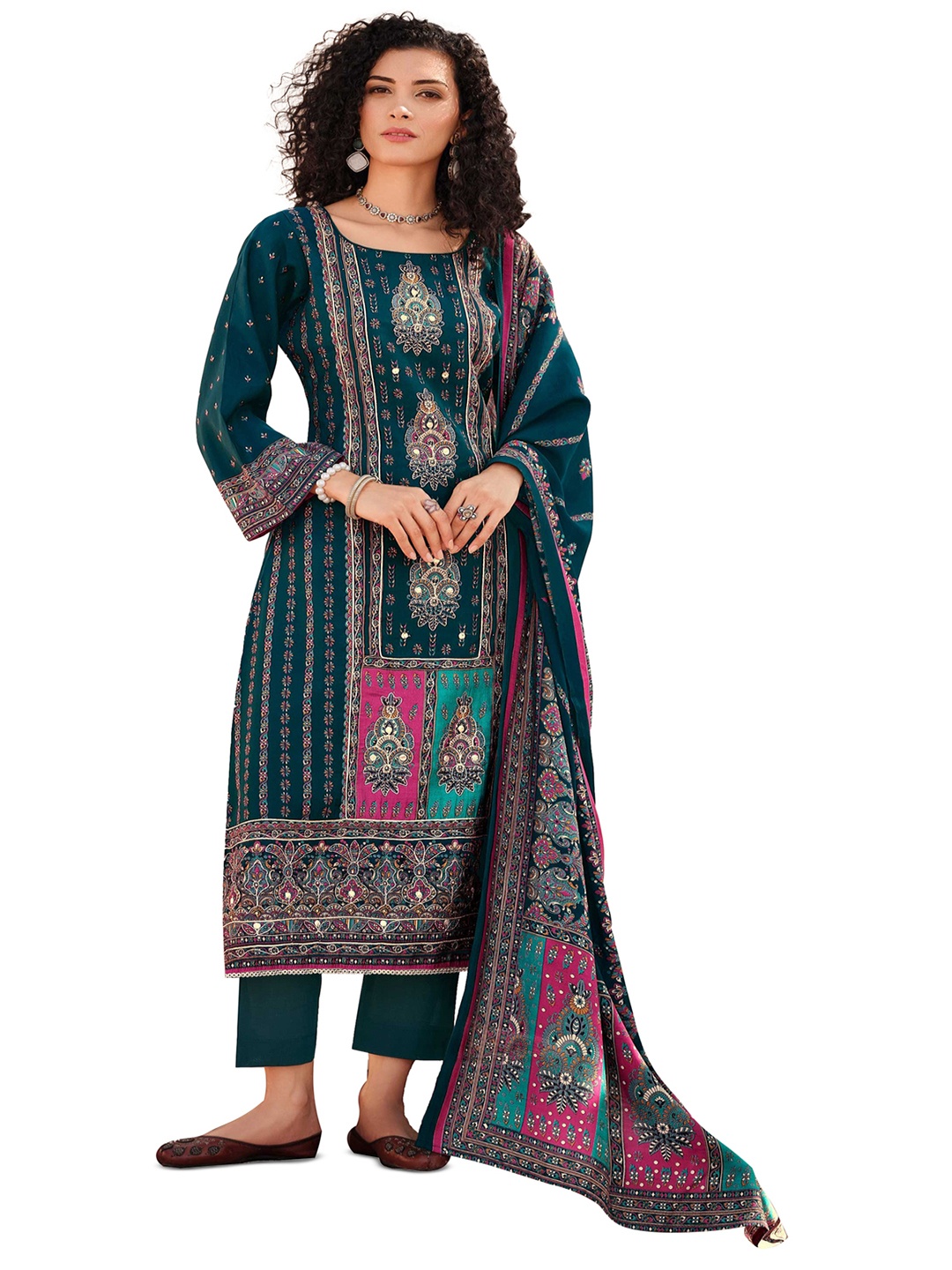 

DRAVINAM Trends Floral Embroidered Pure Cotton Unstitched Dress Material, Blue