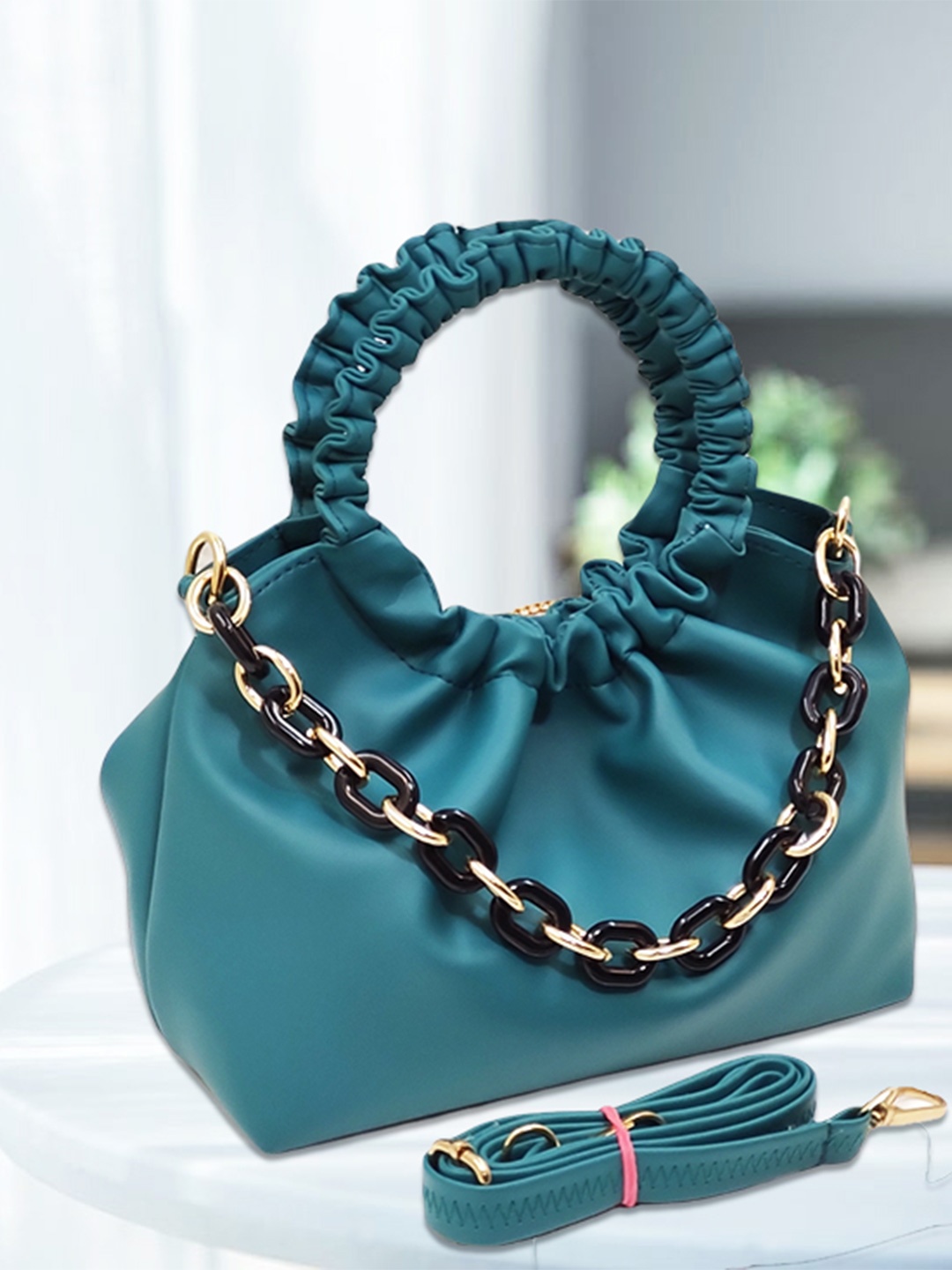

CANDY BAGS Textured PU Sling Bag with Quilted, Turquoise blue