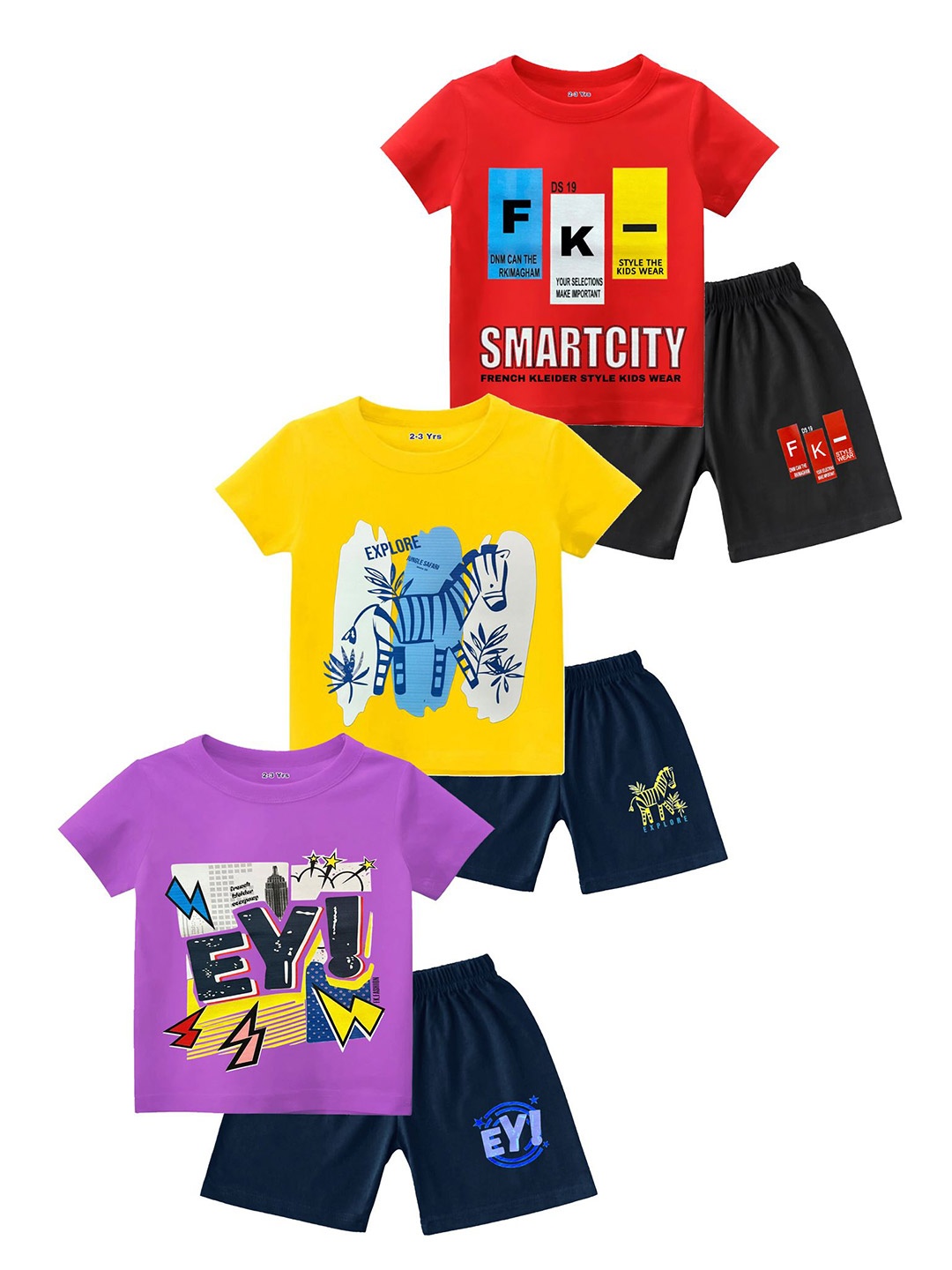 

Tik Tok WEARS Boys Pack Of 2 Printed Round Neck Cotton T-shirt With Shorts, Red