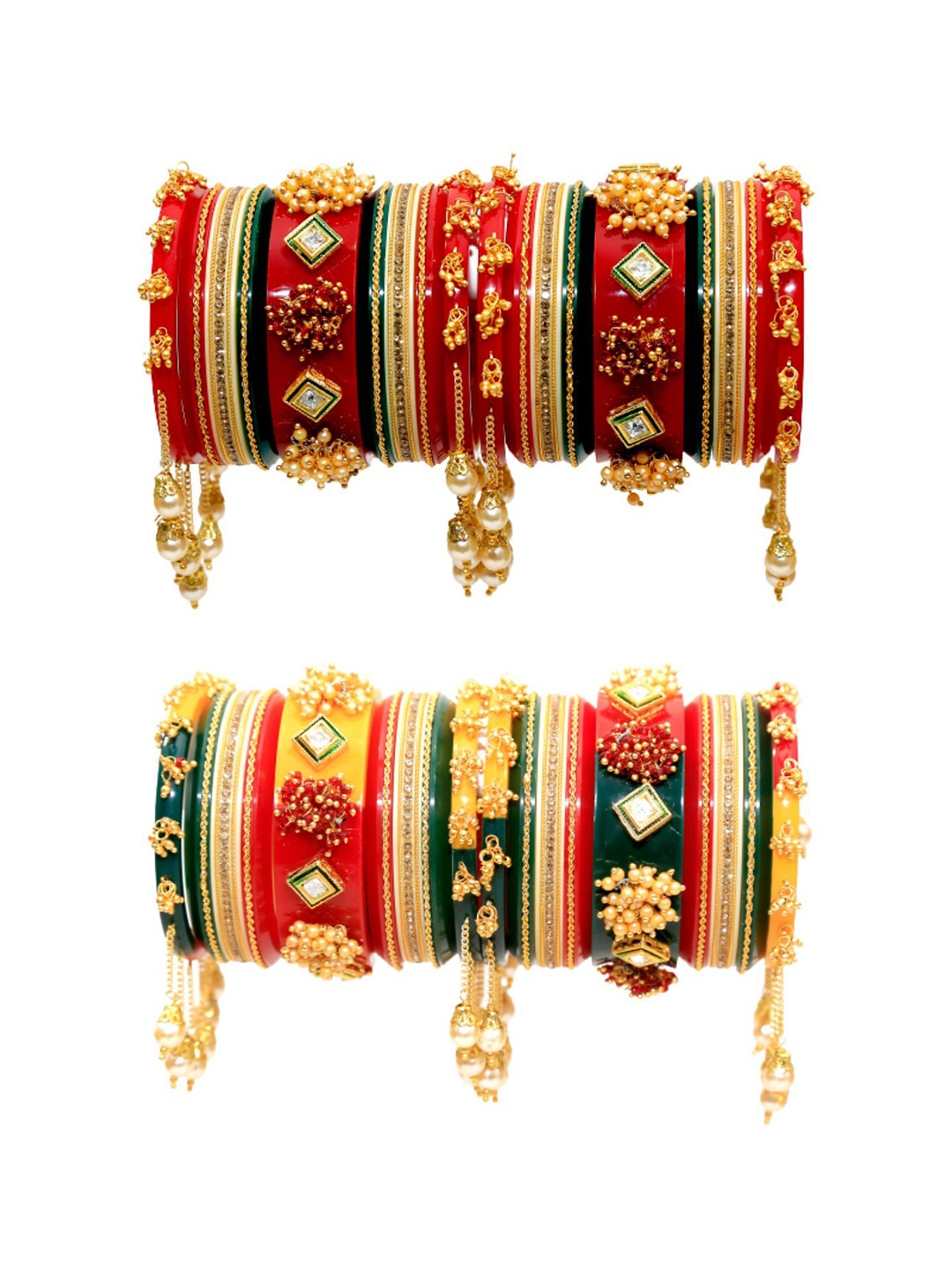 

Zindura Set Of 2 Gold Plated Stones Studded & Beaded Chuda Bangles