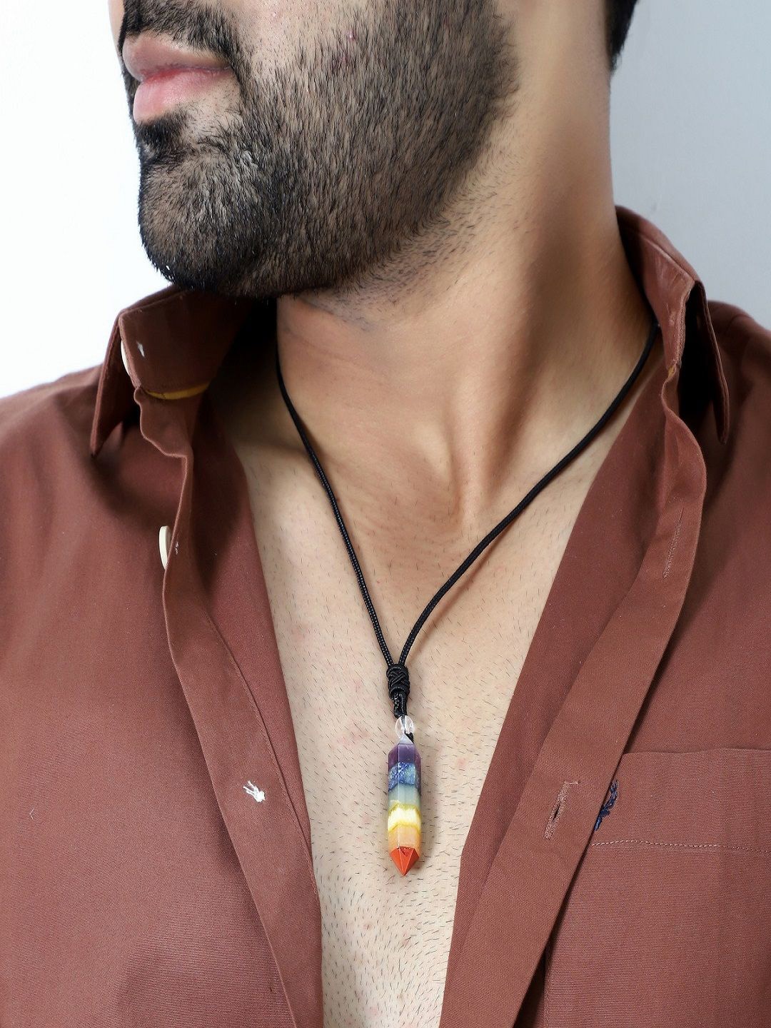 

Nirvana Men Stainless Steel Quartz Geometric Shaped 7 Chakra Hexagonal Pointed Pendant, Yellow