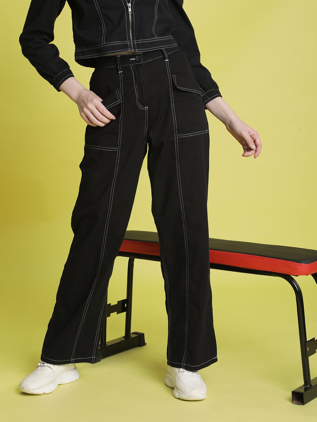 

Bene Kleed Women High-Rise Pure Cotton Trouser, Black