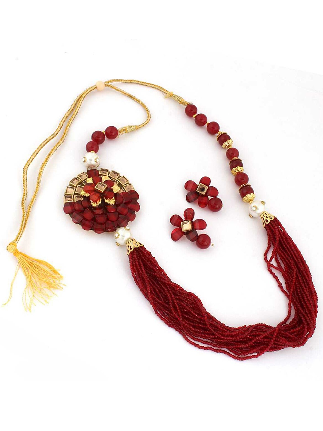 

ahoora Gold-Plated Stone Studded & Beaded Necklace and Earrings