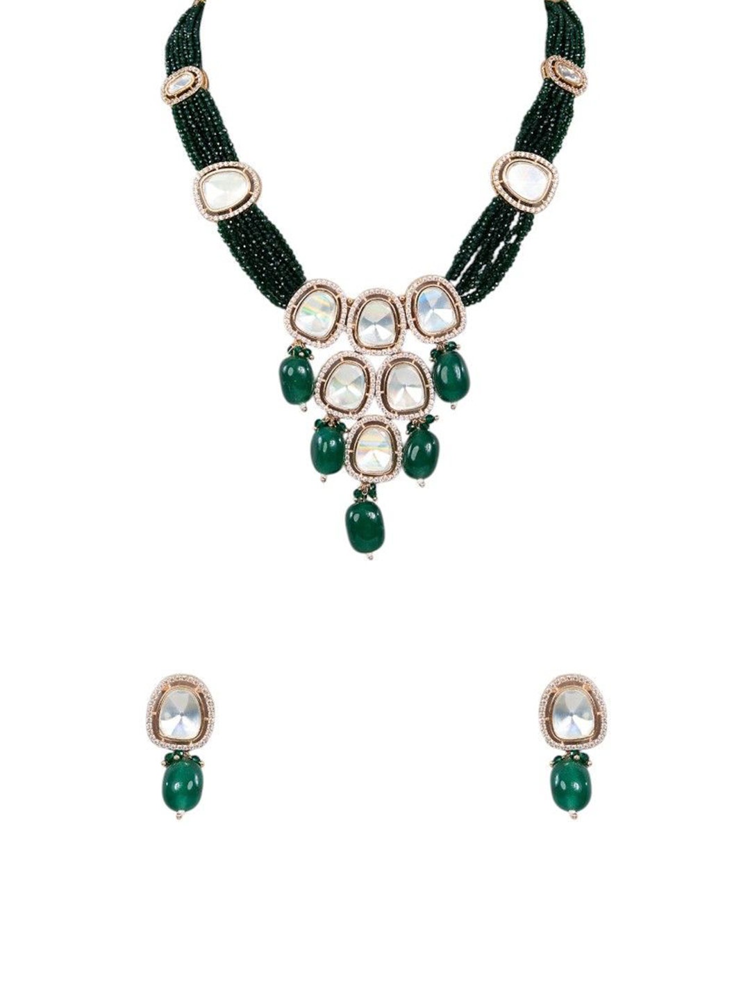 

AURAA TRENDS Gold-Plated Kundan Studded & Beaded Jewellery Set