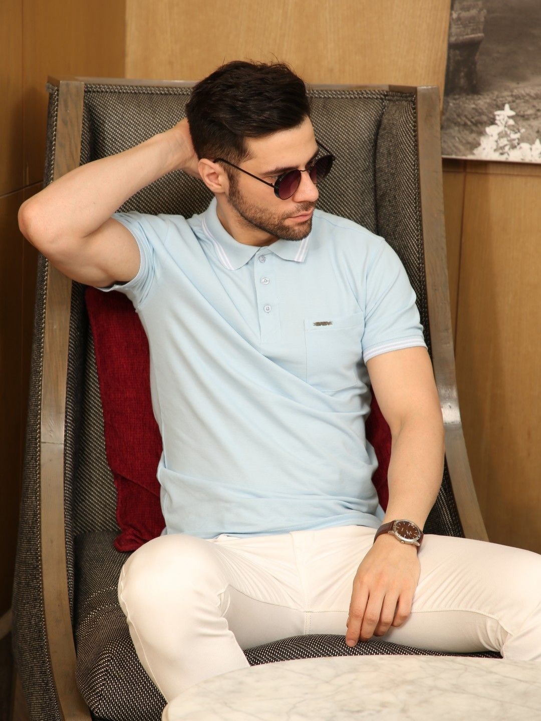 

EAZY Men Solid Polo Collar T-shirt, Blue