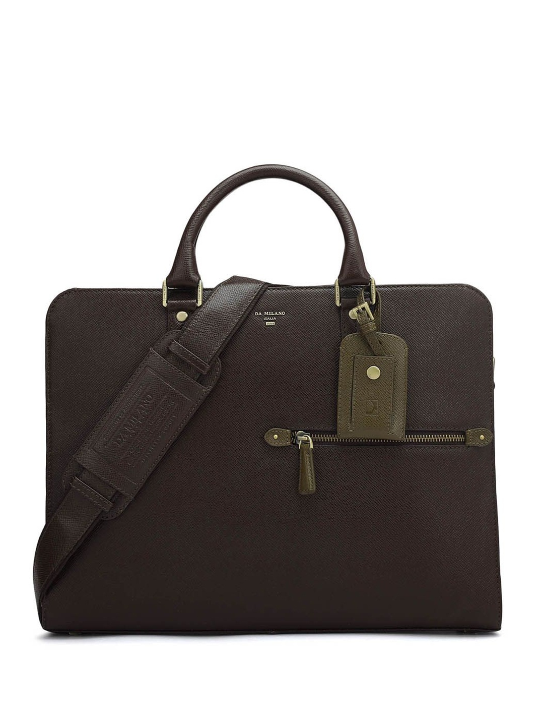 

Da Milano Men Textured Leather Laptop Bag, Brown
