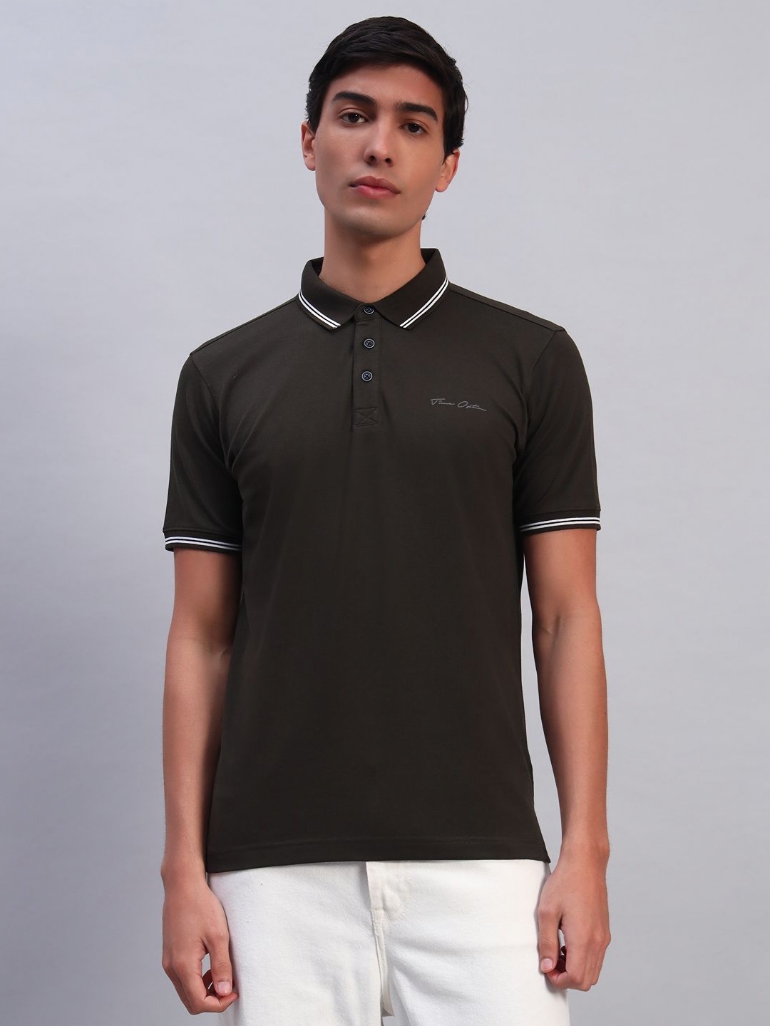 

TMO Men Solid Polo Collar Cotton T-shirt, Olive