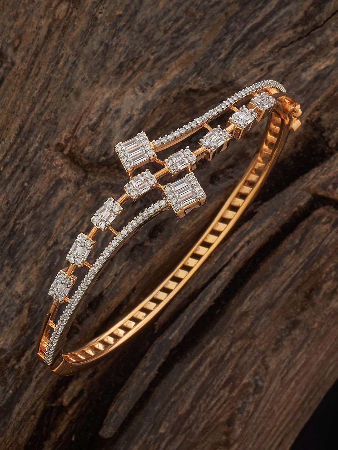 

Kushal's Fashion Jewellery Gold-Plated White Cubic Zircon Studded Kada Bangle