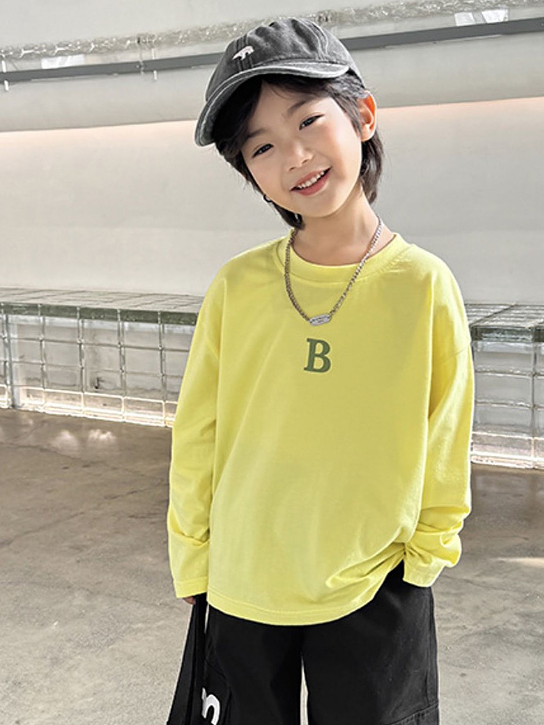 

LULU & SKY Boys Typographic Printed Extended Sleeves Relaxed Fit T-shirt, Yellow