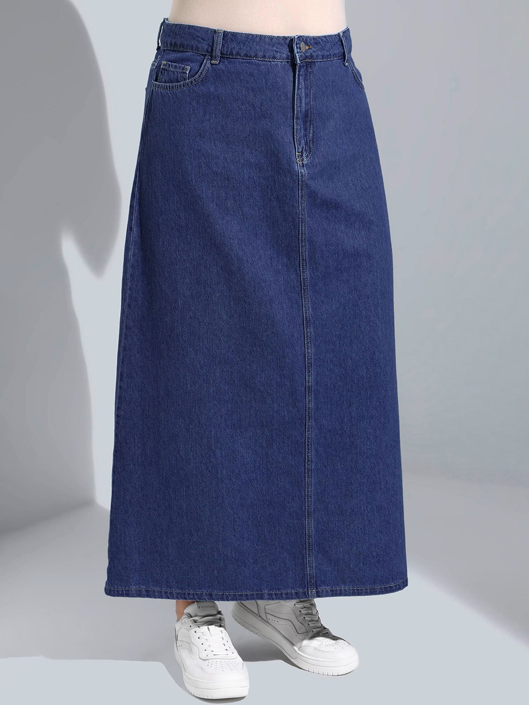 

Tripursundari Fashion A-Line Maxi Denim Skirt, Navy blue