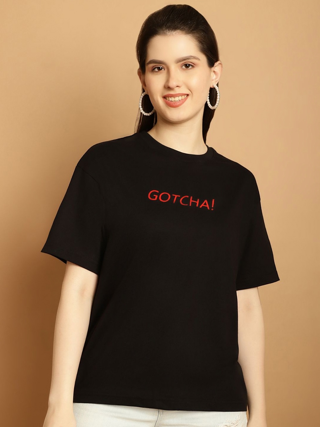 

Tromko Women Graphic Printed Round Neck Cotton Relaxed Fit T-shirt, Black