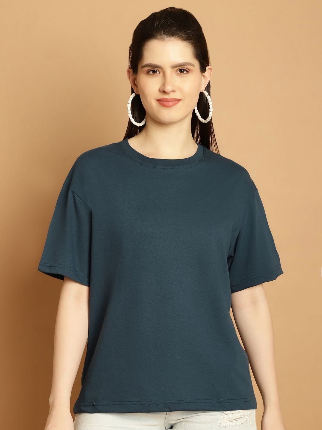 

Tromko Women Graphic Printed Round Neck Cotton Oversized T-shirt, Green