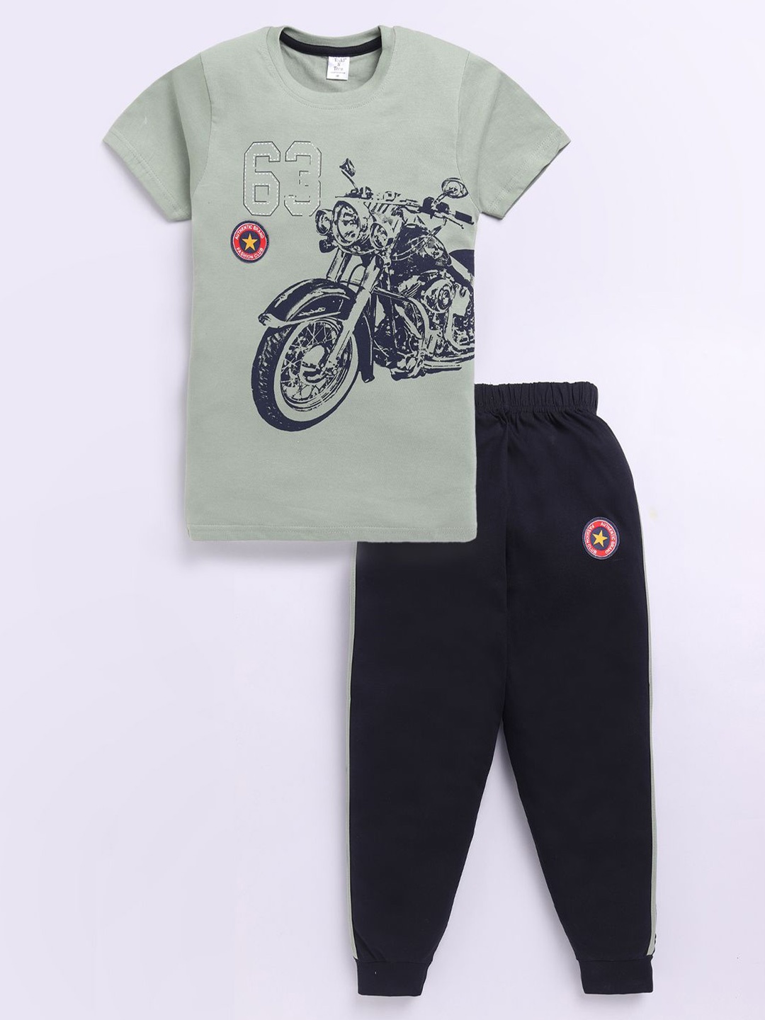 

Todd N Teen Boys Graphic Printed Pure Cotton T-shirt With Joggers, Green