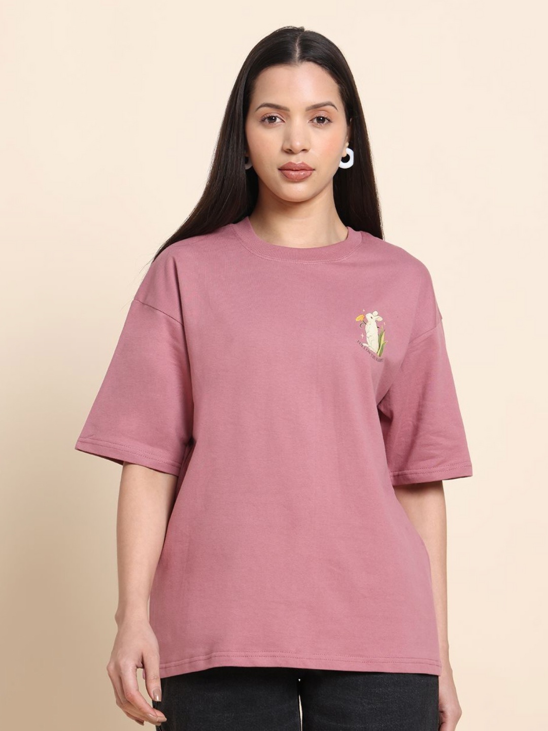 

Clevion Graphic Printed Round Neck Cotton T-shirt, Pink