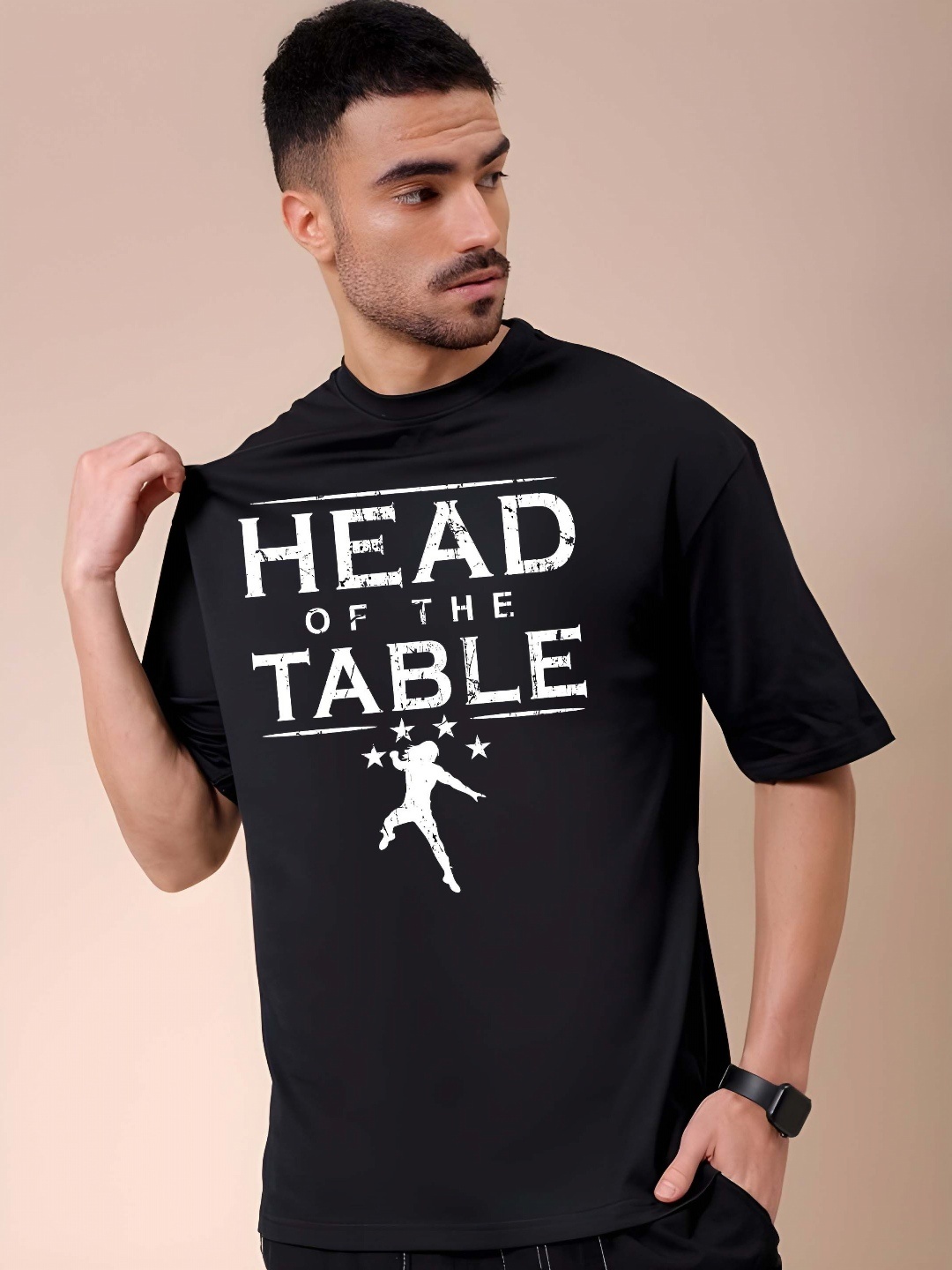 

THE BEETEL HOUSE Men Typography Printed Round Neck Relaxed Fit Cotton T-shirt, Black