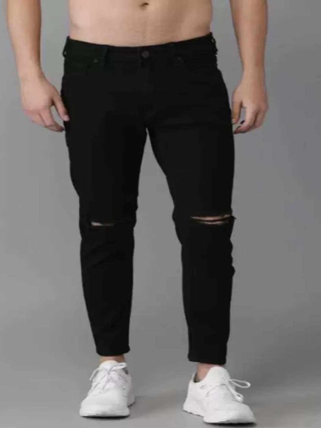 

COMFITS Men Classic Regular Fit Slash Knee Cotton Stretchable Jeans, Black