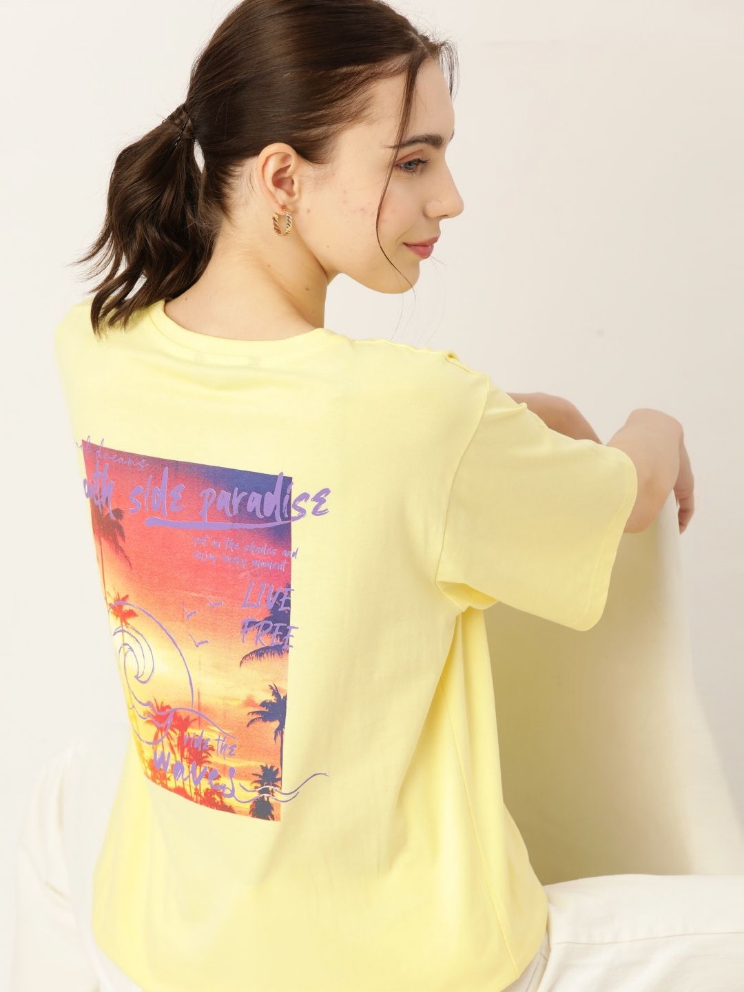 

DressBerry Women Graphic Printed Round Neck Cotton Relaxed Fit T-shirt, Yellow