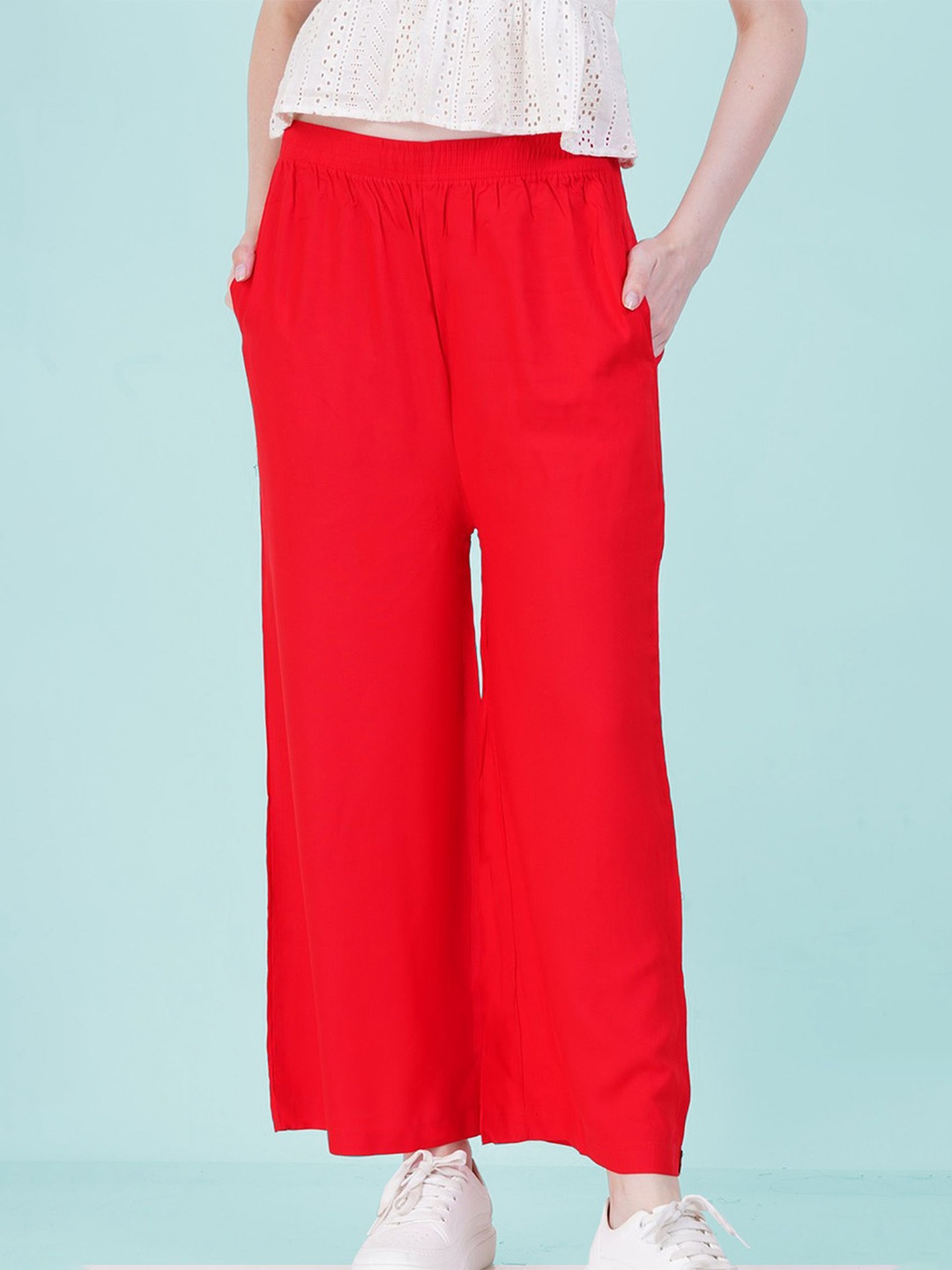 

indian flower Women Floral Wide Leg Ethnic Palazzos, Red