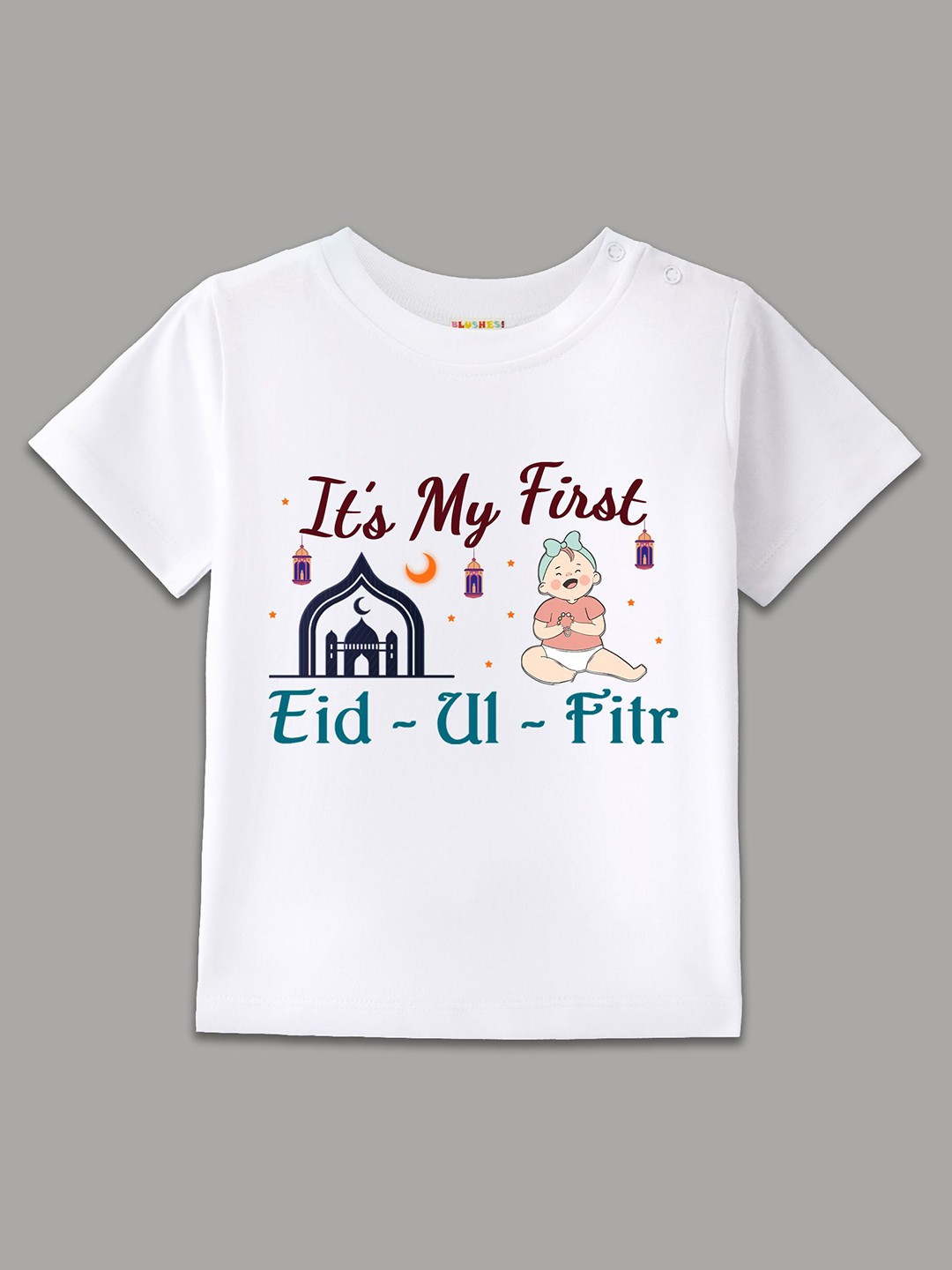 

BLUSHES Kids Graphic Printed Round Neck Cotton T-shirt, White