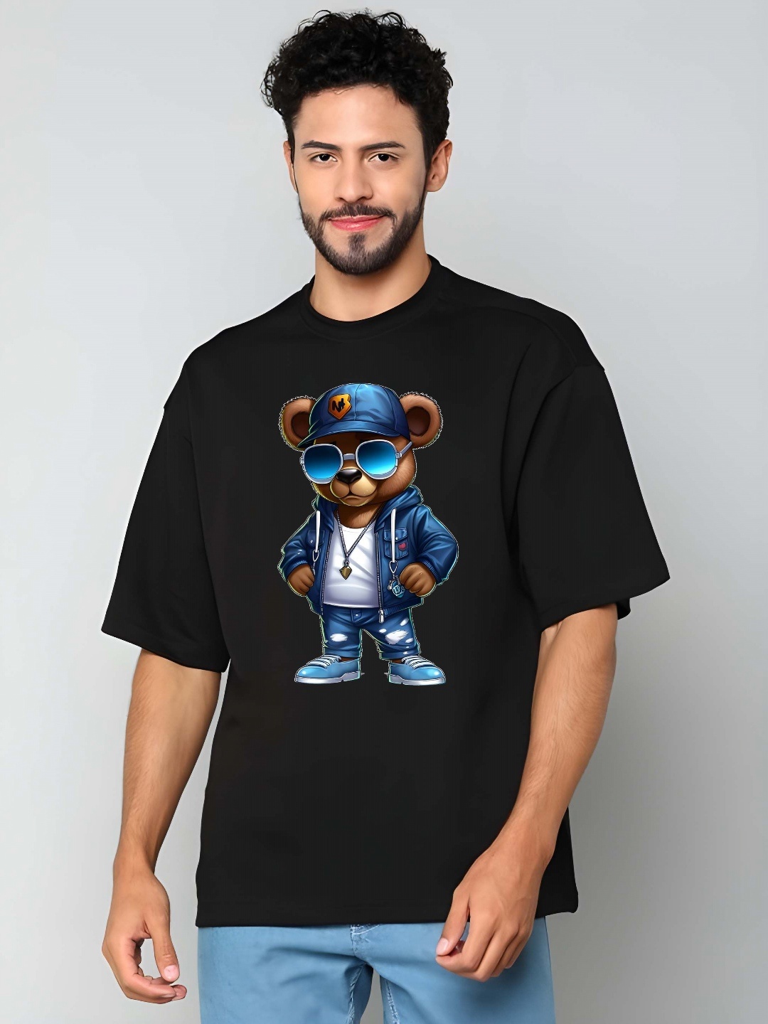 

THE BEETEL HOUSE Men Graphic Printed Round Neck Cotton Relaxed Fit T-shirt, Black