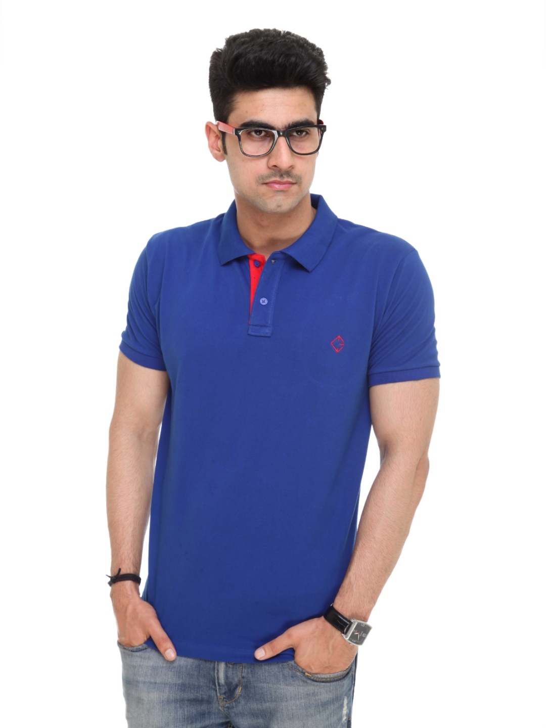 

Colors and Blends Brand Logo Printed Polo Collar Short Sleeves Cotton T-shirt, Blue