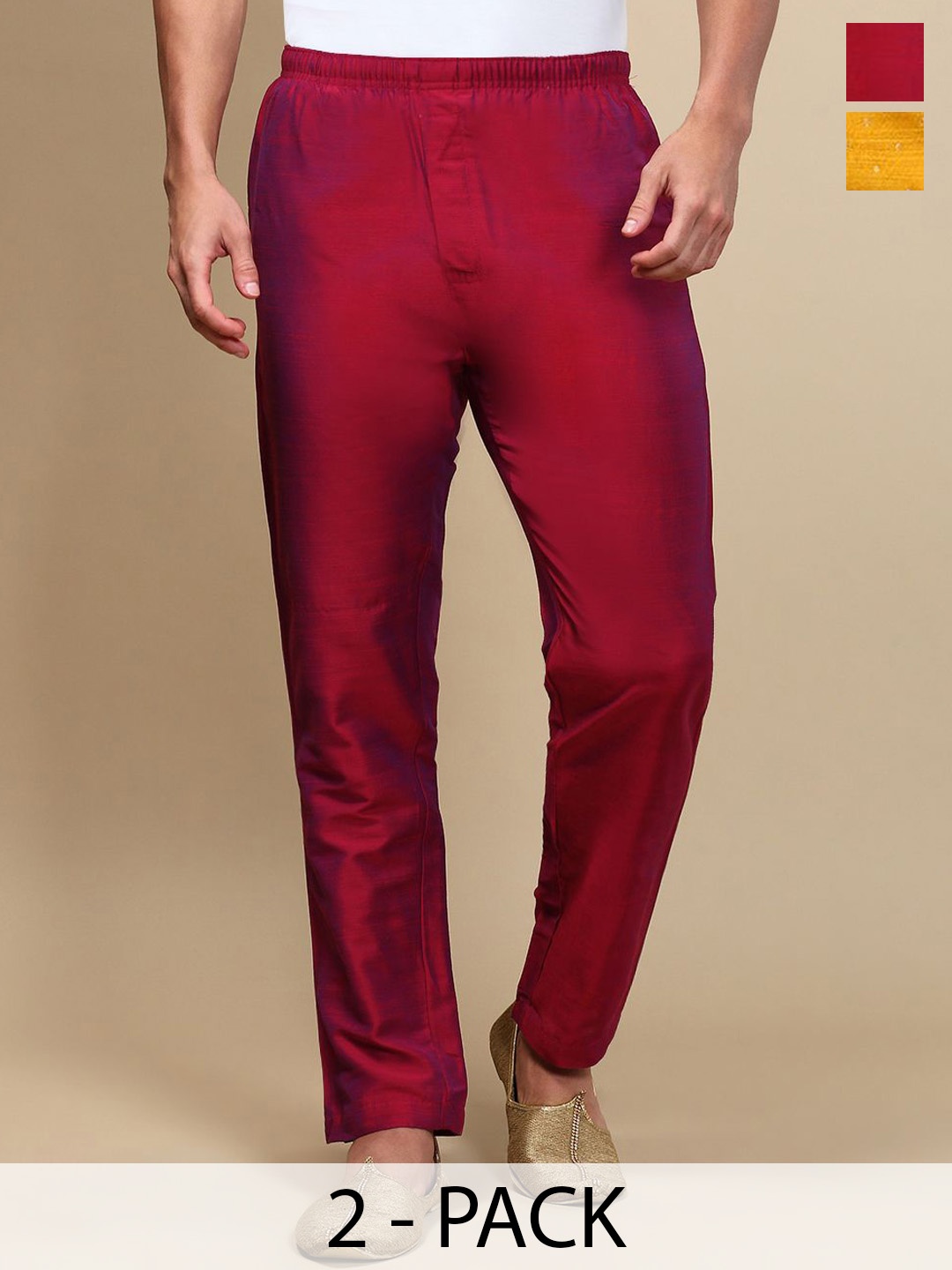 

WHITE HEART Men Pcs-2 Ethnic Motifs Printed Pyjamas With Button Placket & 2 Side Pockets, Burgundy