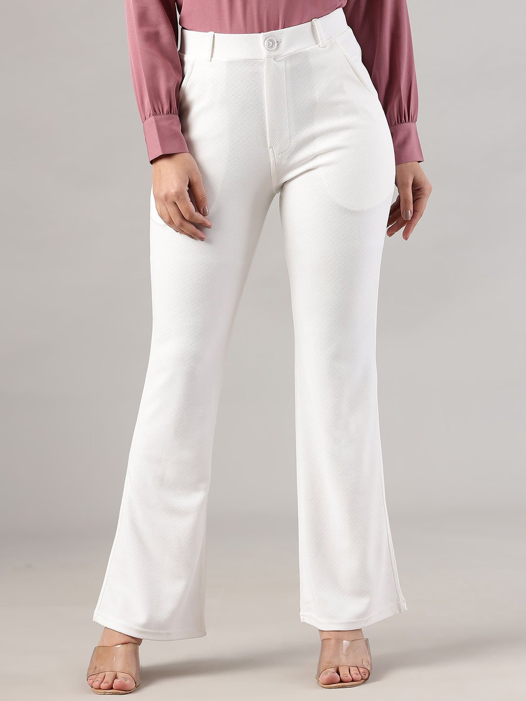 

IndianRang Women Relaxed Loose Fit High-Rise Wrinkle Free Trousers, White