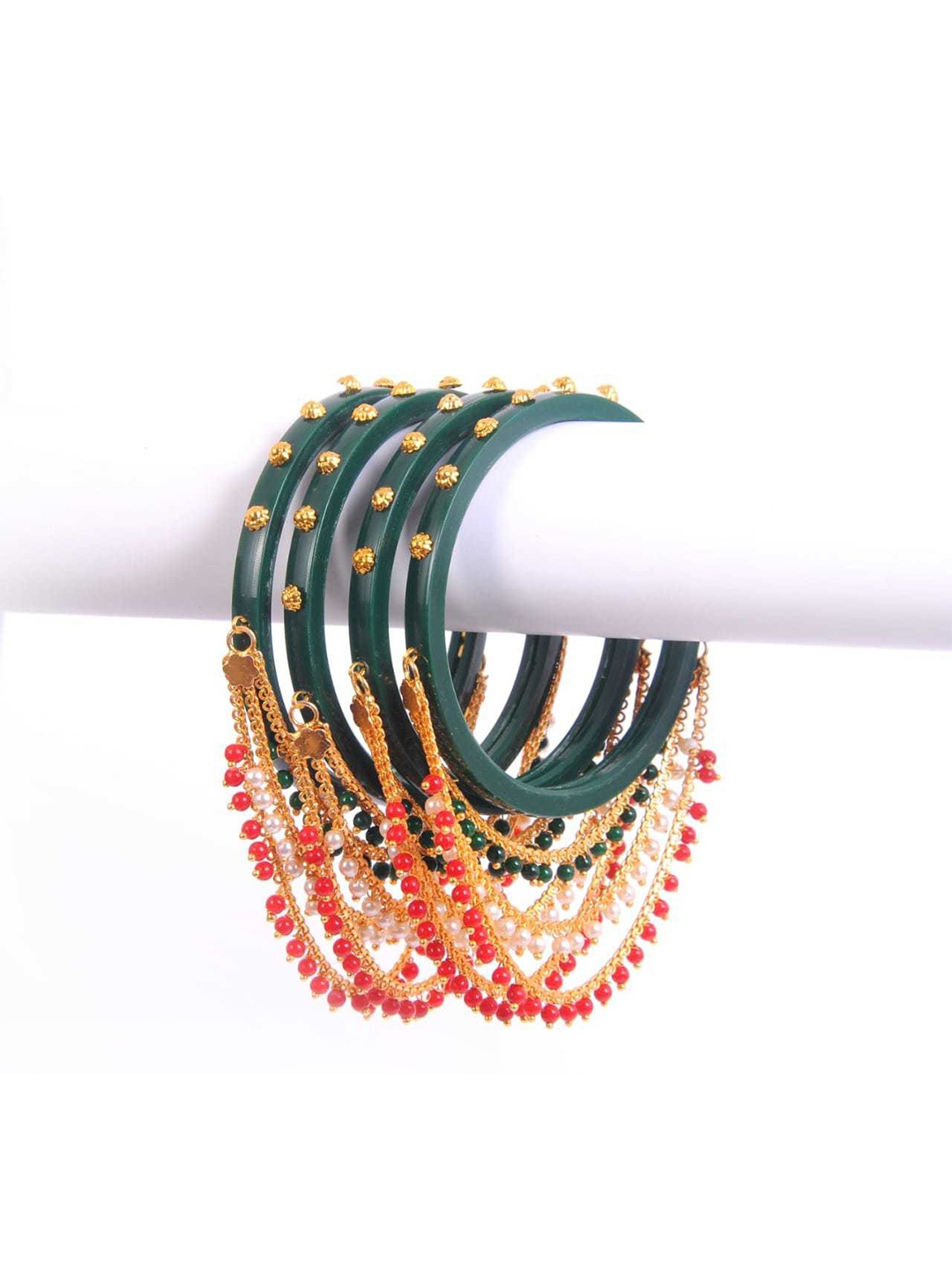 

Zindura Set Of 4 Gold-Plated Pearls-Beaded Bangles