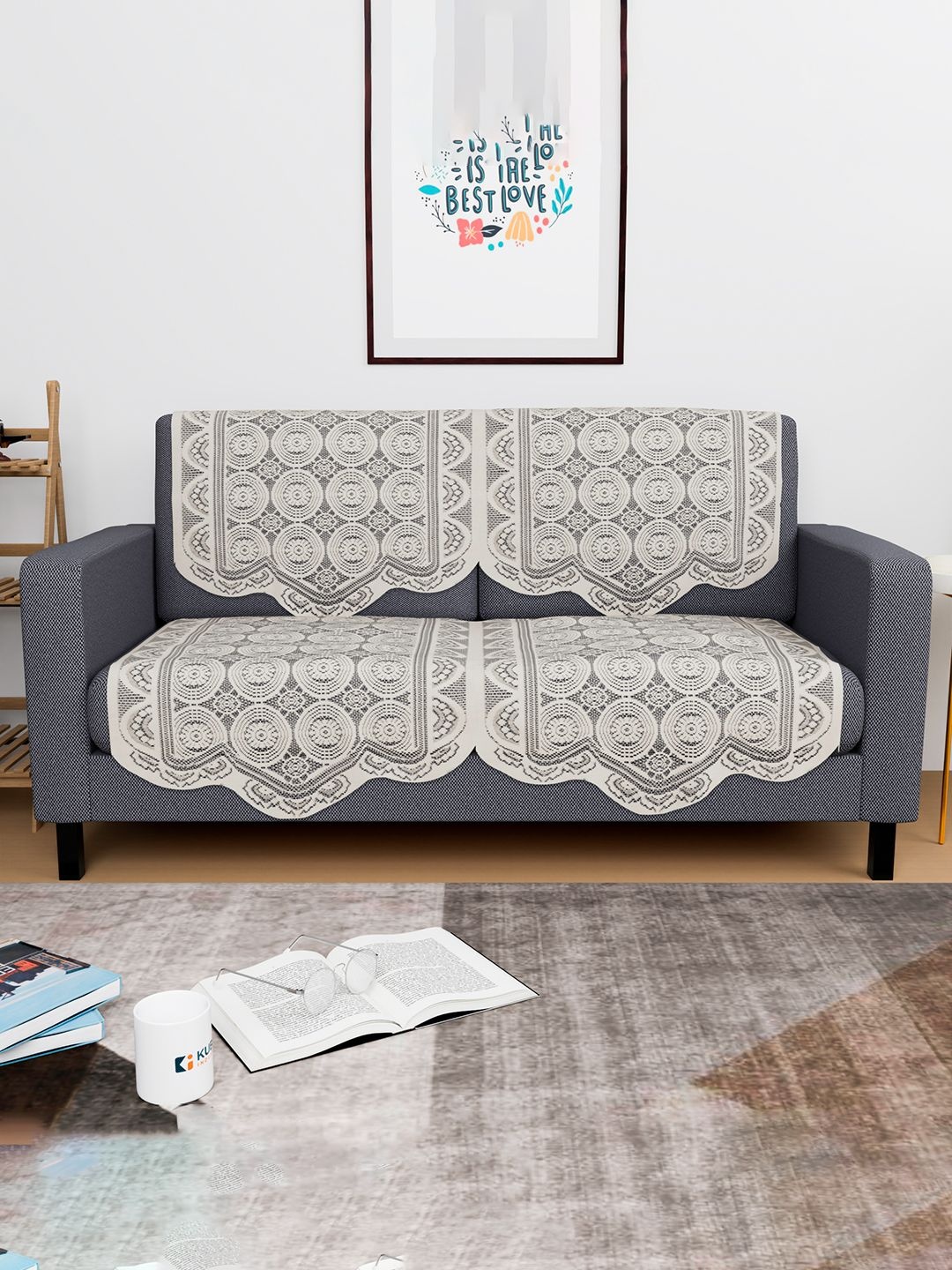 

Kuber Industries Off White 4 Pieces Plain Circle Cotton Sofa Covers