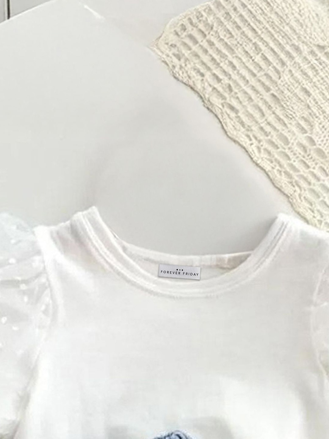 

FOREVER FRIDAY Girls Round Neck Pure Cotton Top & Skirt, White