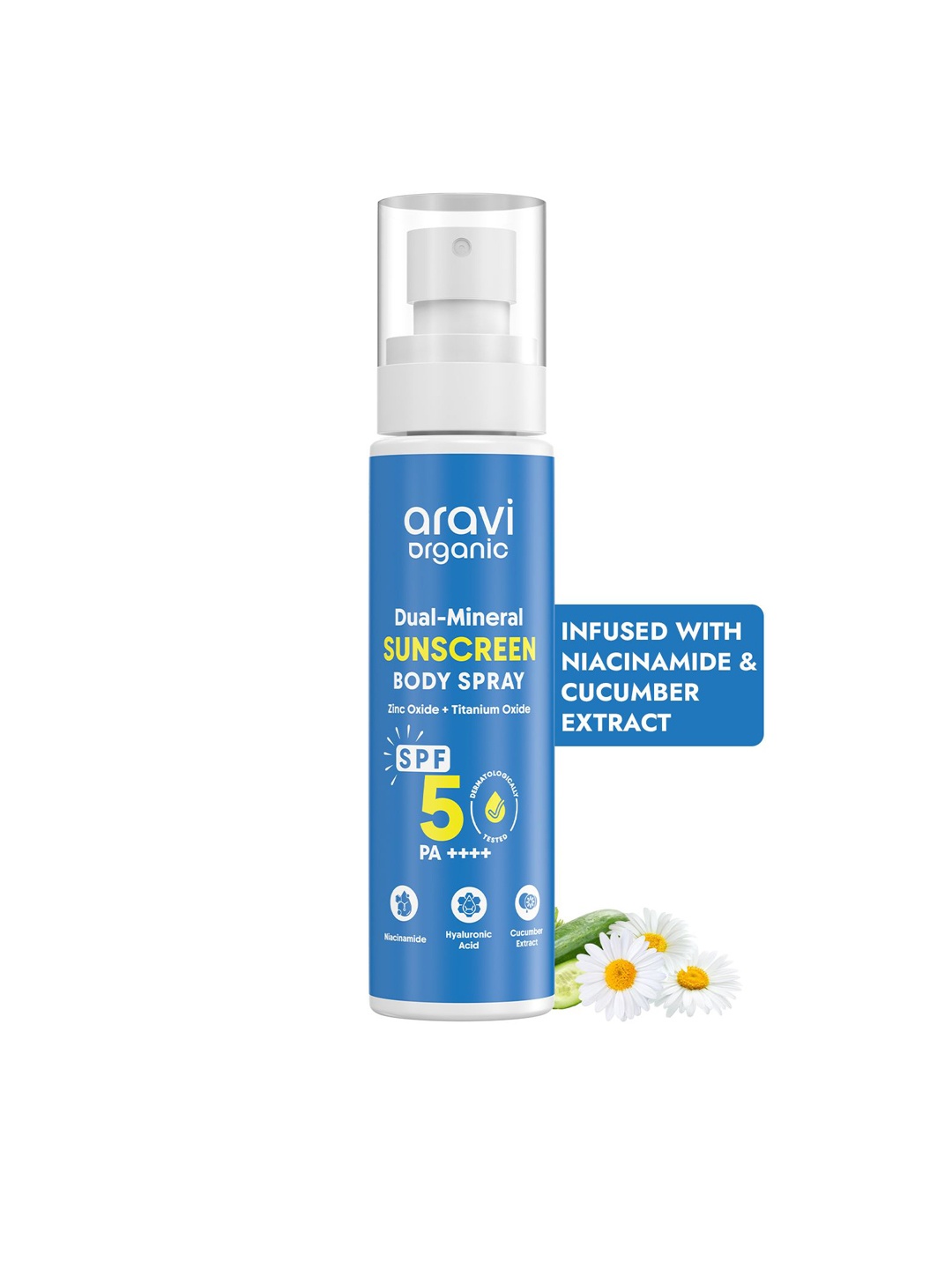 

Aravi Organic Dual Mineral Sunscreen Body Spray With SPF 50 & Niacinamide - 100 ml, White