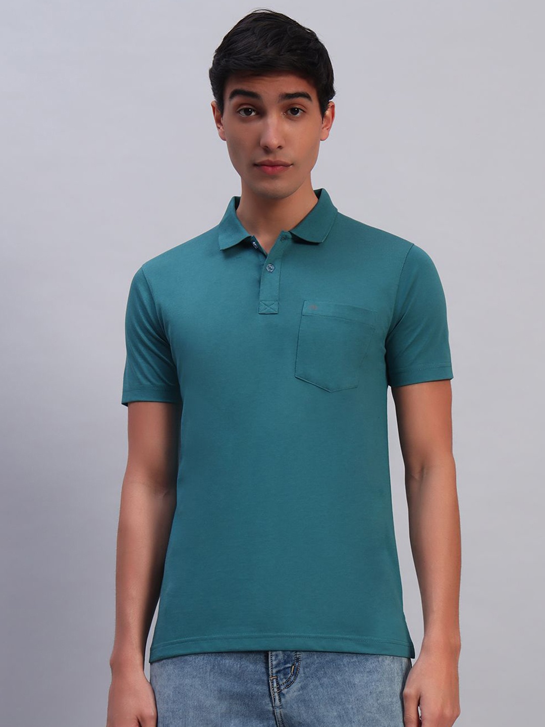 

TMO Men Solid Polo Collar Cotton T-shirt, Sea green