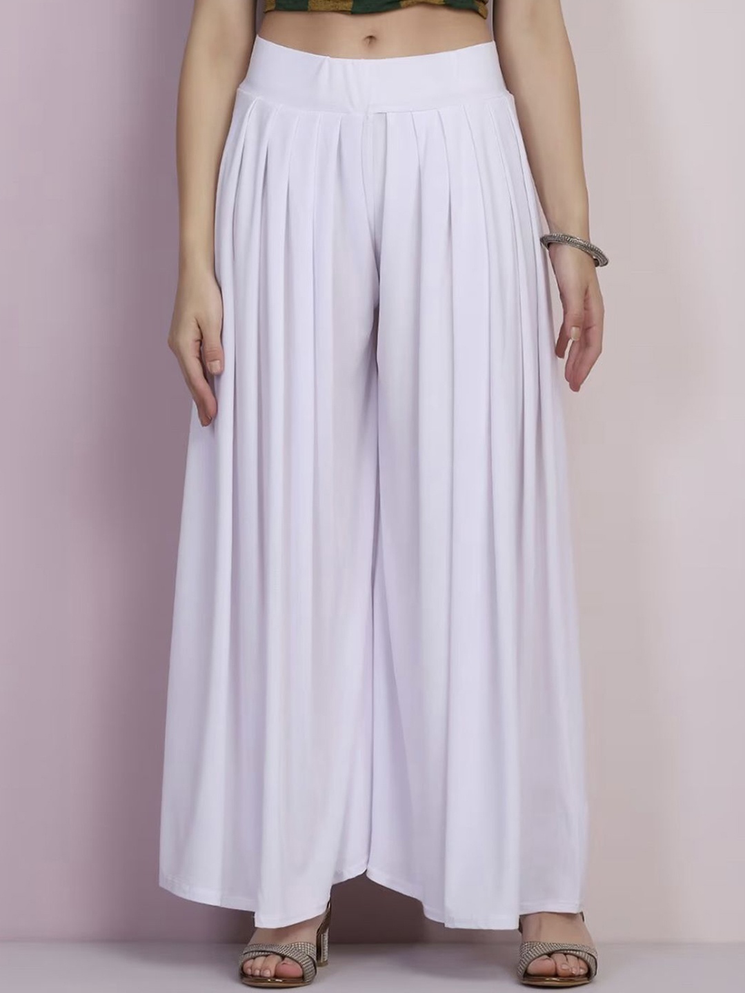

Moda Rapido Women Relaxed Straight Fit Mid-Rise Pleated Trousers, White