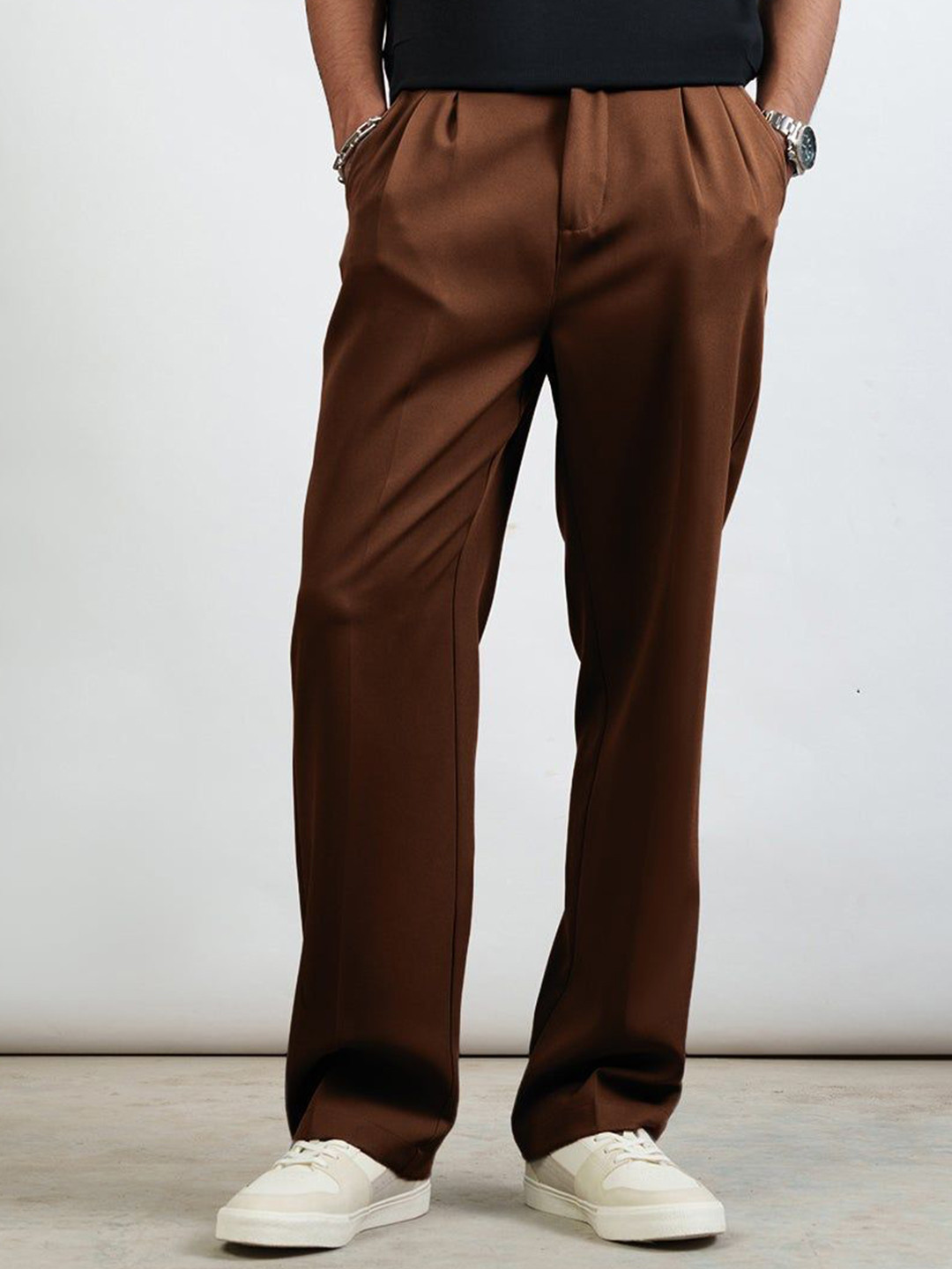 

FREAKINS Pine Brown Buckle Detail Men Korean Pants