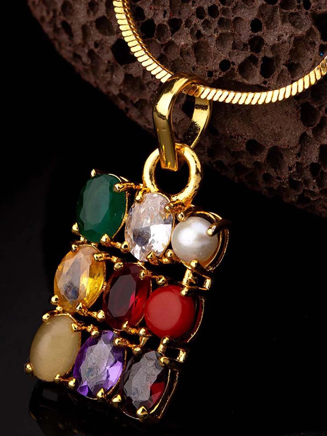 

NAYRA HANDICRAFTS Gold-Plated Crystal Studded Pendants With Chains