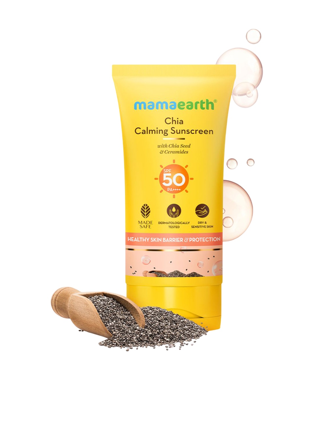 

Mamaearth Chia Calming Sunscreen With Ceramides & SPF 50 PA++++ - 50 g, White
