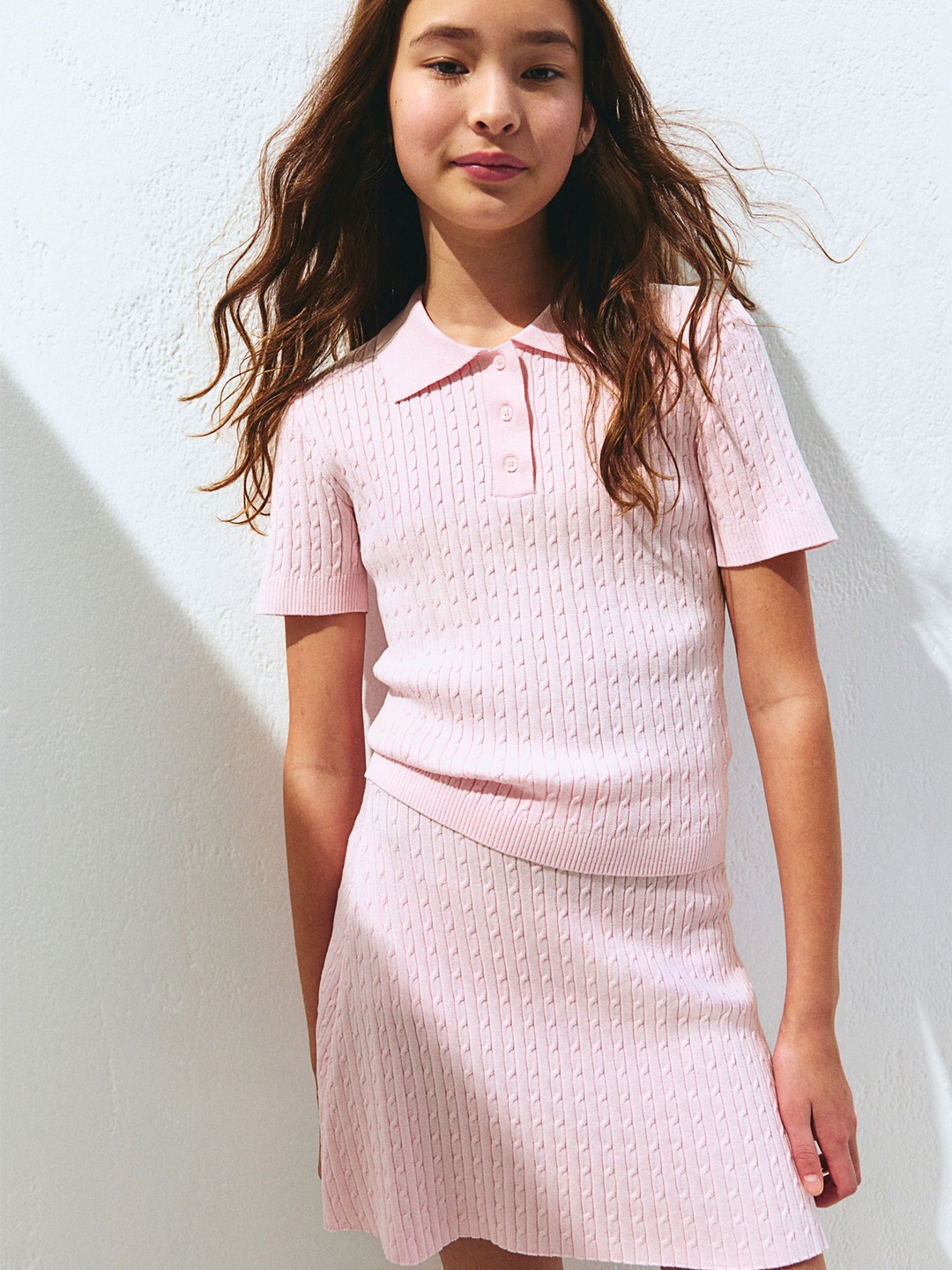 

H&M Girls 2-Piece Cable-Knit Set, Pink