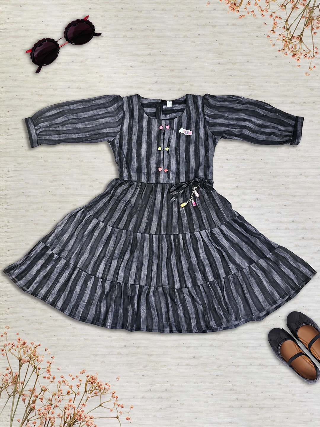 

we11 Striped Chiffon Fit & Flare Dress, Black