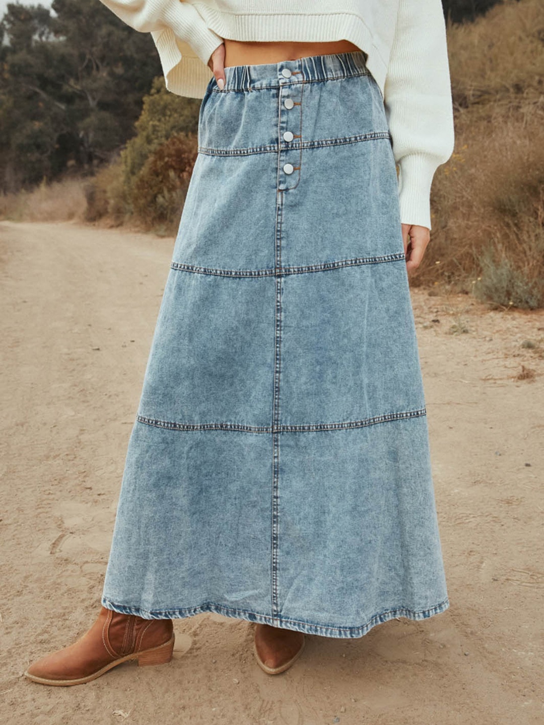 

StyleCast Women Denim A-Line Maxi Skirt, Blue