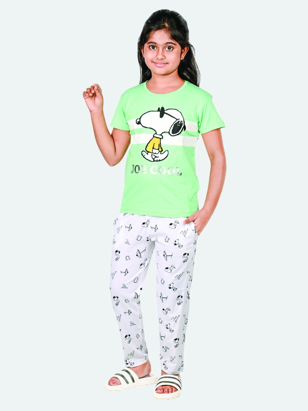 

Here&Now X Denikid Girls Printed T-shirt with Pyjamas, Green