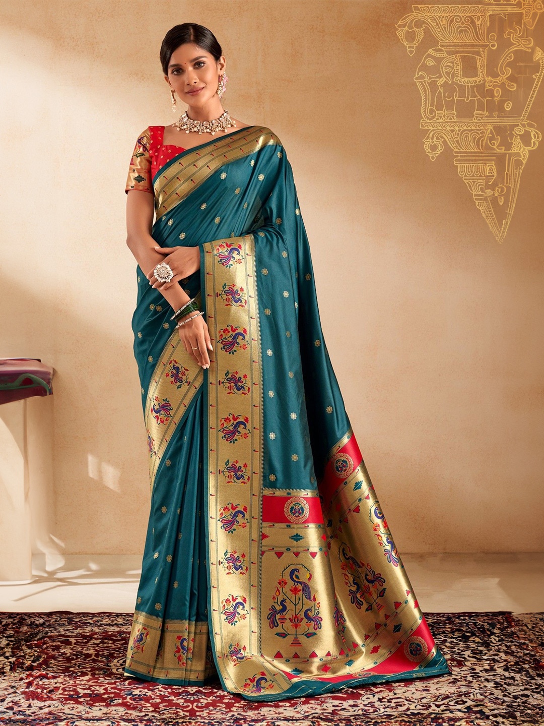 

MySilkLove Limed Spruce Blue Woven Design Zari Paithani Saree