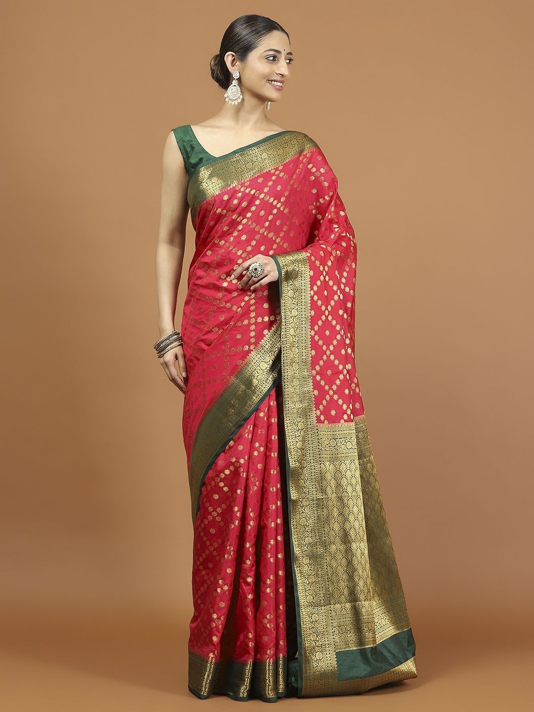 

Meena Bazaar Woven Design Zari Art Silk Saree, Pink